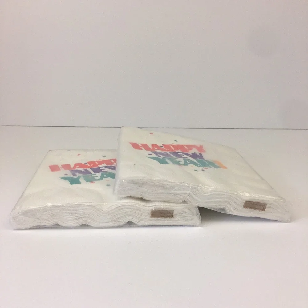 Hallmark Happy New Year‎ Vtg White Napkins Colorful 80s 90s Font 2 Packs Sealed